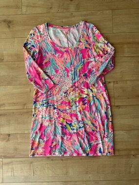 Lilly Pulitzer Devon Dress Tiki Pink Sunken Treasure Print Shift Preppy S